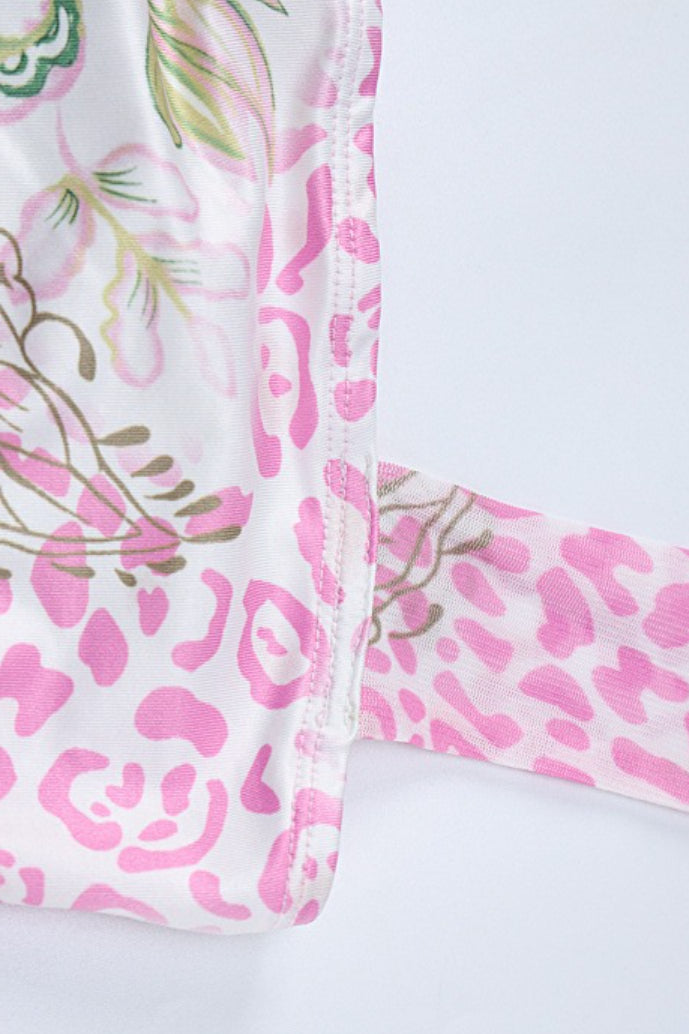 Pink Halter Cropped Print Bodycon Skirt Set