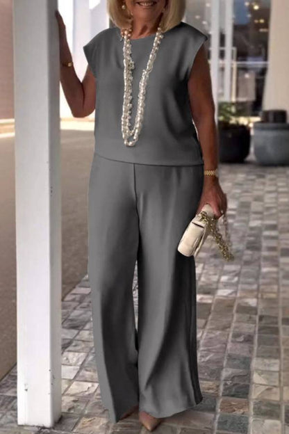 Sleeveless Round Neck Wide-Leg Pants Set