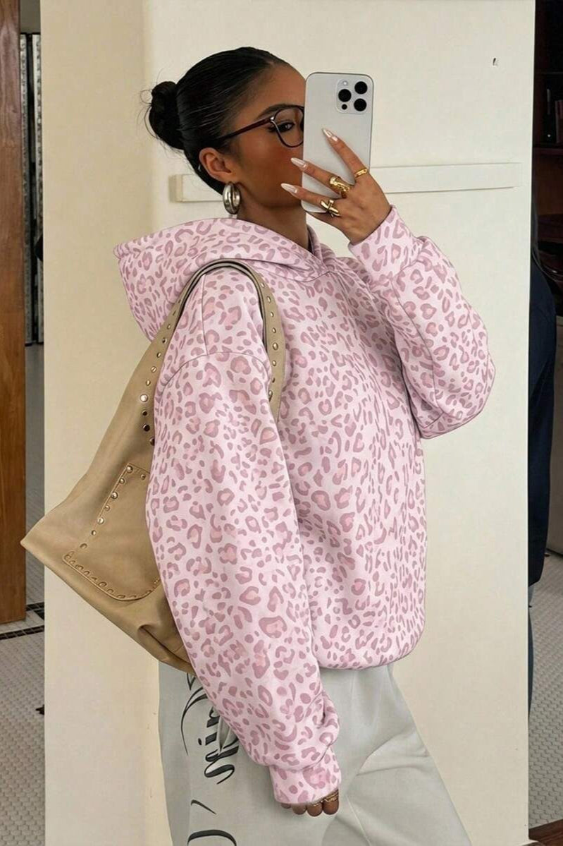 Leopard Print Loose Long Sleeve Casual Hoodie