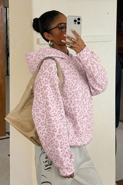Leopard Print Loose Long Sleeve Casual Hoodie