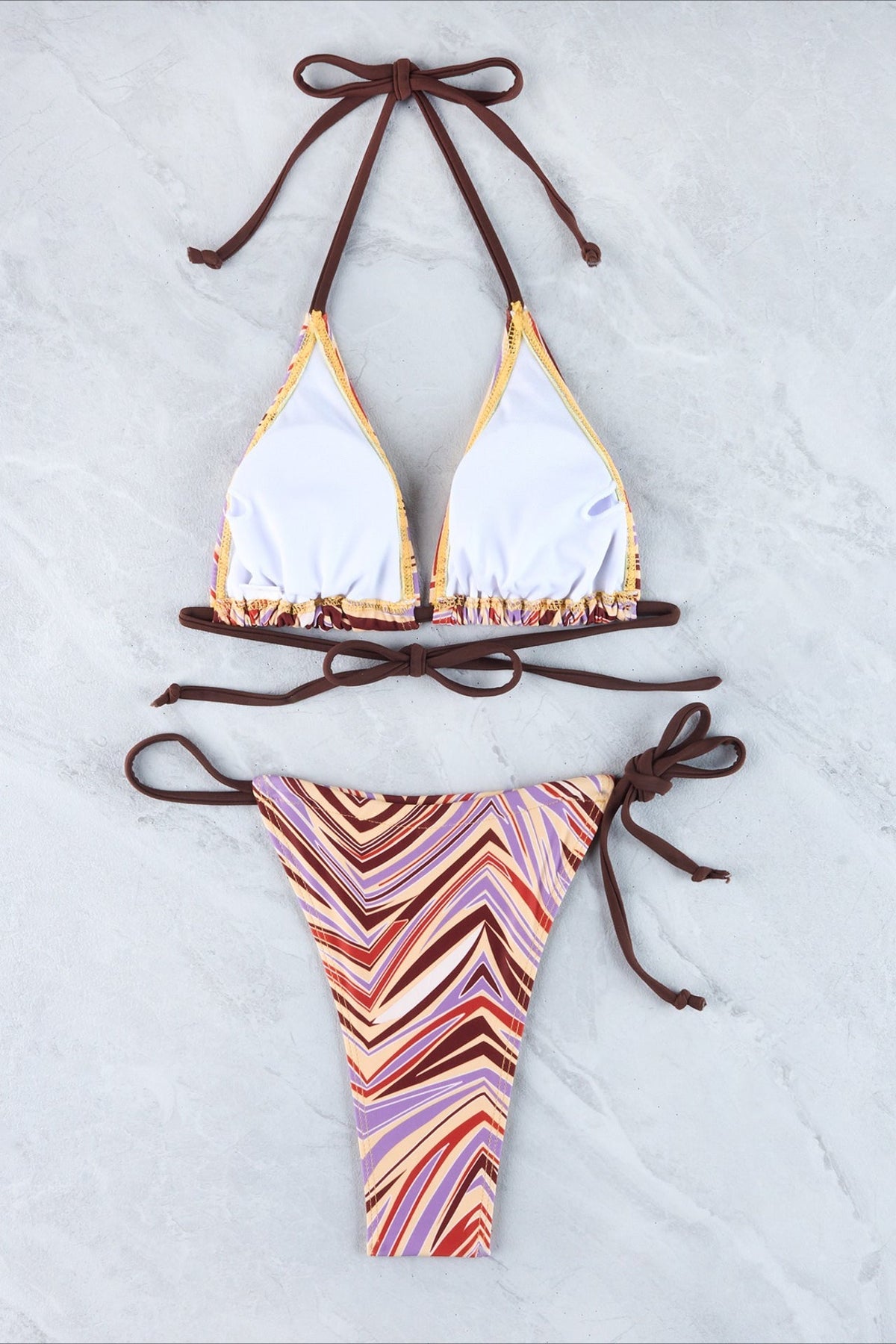 Retro Striped Halter Tie String Triangle Bikini Set