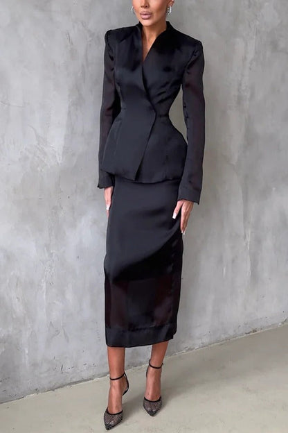 Perfectly Shaped Organza High Rise Side Zipper Pencil Midi Skirt