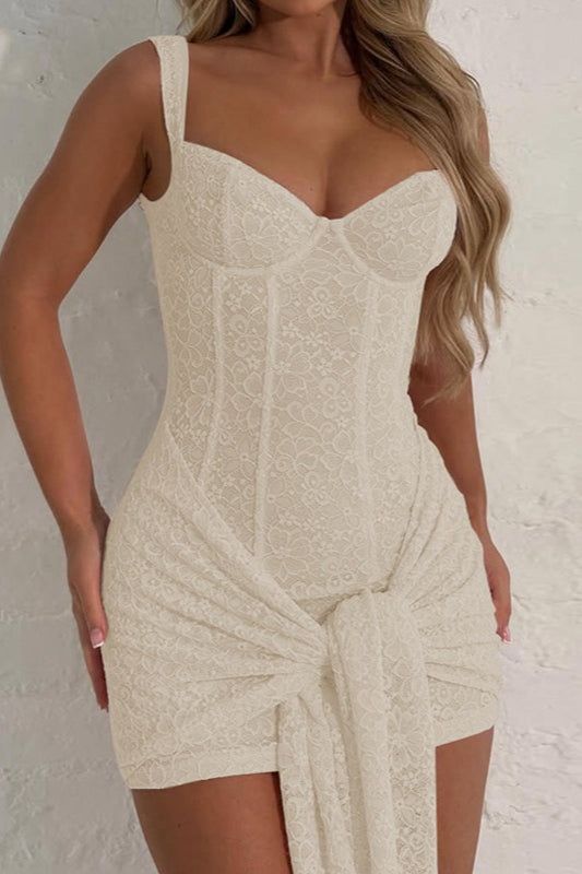 Lace V Neck Tie Detail Bodycon Graduation Party Dress