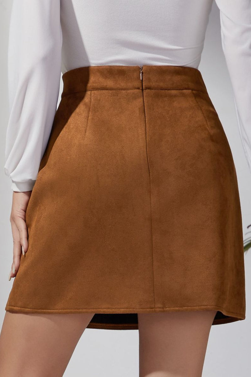 Solid Suede Bodycon Mini Skirt