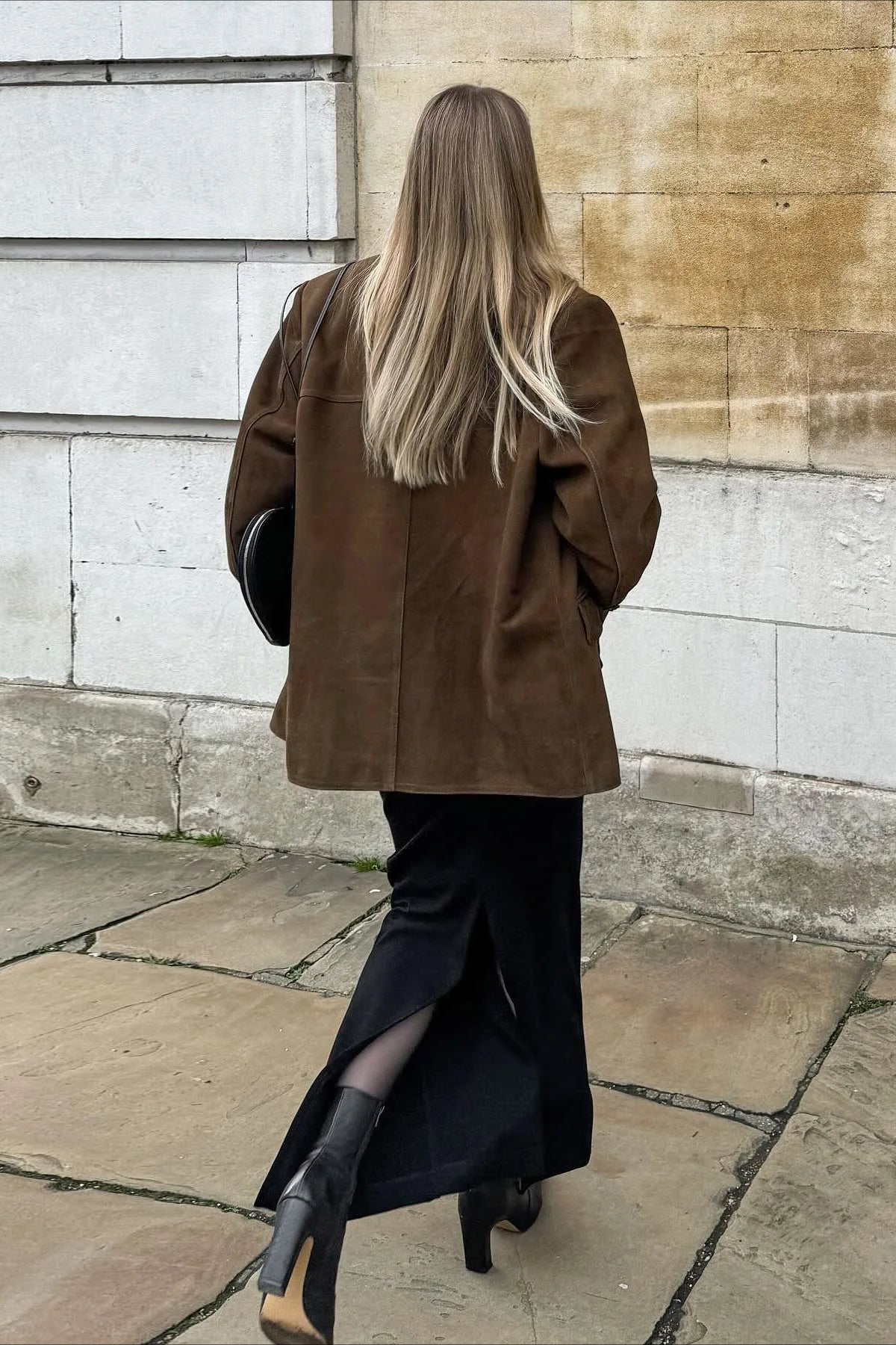 Brown Single-Breasted Suede Blazer