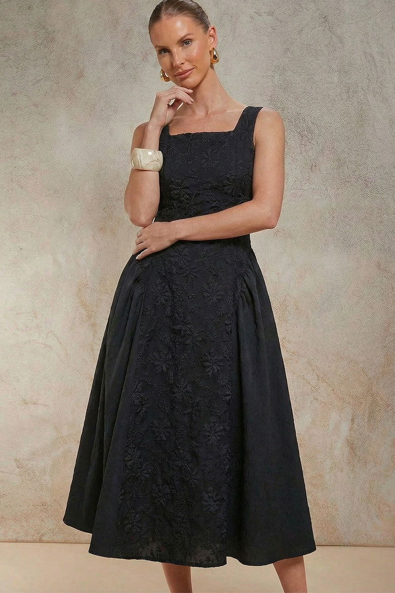 Embroidered Sleeveless Midi Dress
