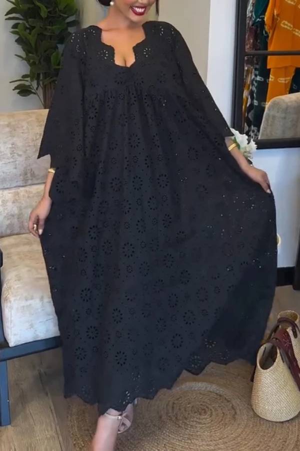 Elegant Black Hollow Pattern Dress
