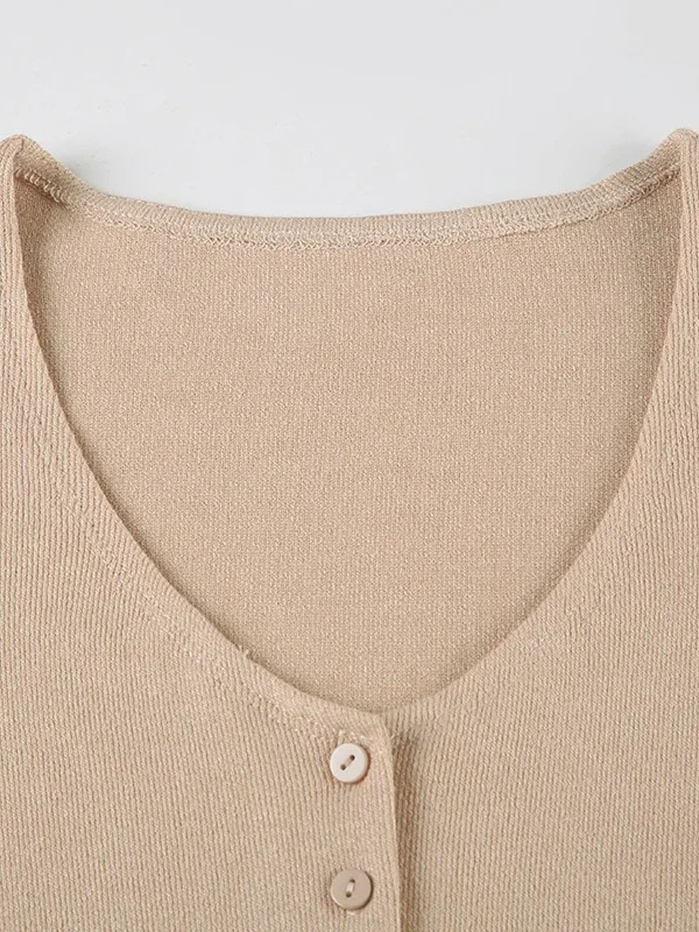 Khaki Deep V-Neck Short Sleeve Button Front Bodycon Mini Dress