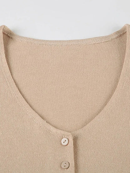 Khaki Deep V-Neck Short Sleeve Button Front Bodycon Mini Dress
