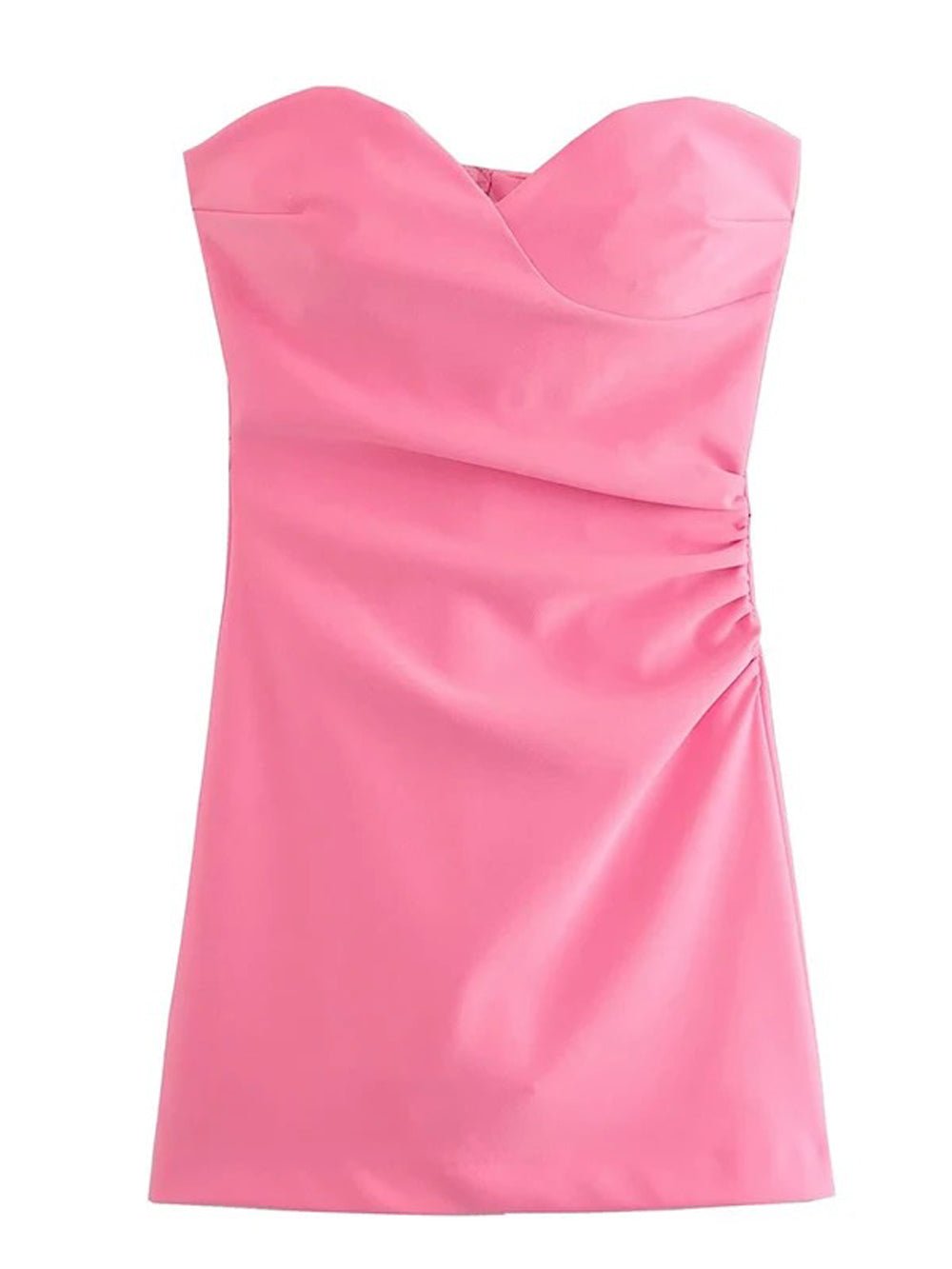 Pink Strapless Sweetheart Ruched Side Panel Bodycon Mini Dress