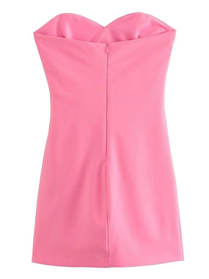 Pink Strapless Sweetheart Ruched Side Panel Bodycon Mini Dress