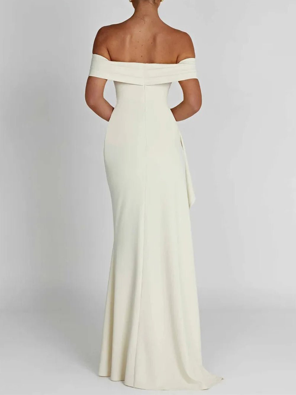 Off Shoulder High Split Draped Panel Bodycon Maxi Dress