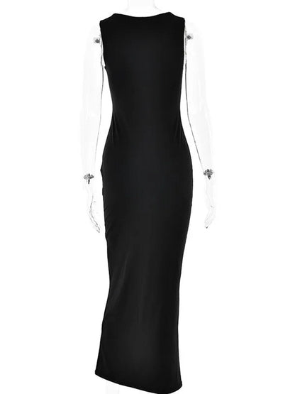 Square Neck Wide Strap Bodycon Column Maxi Dress