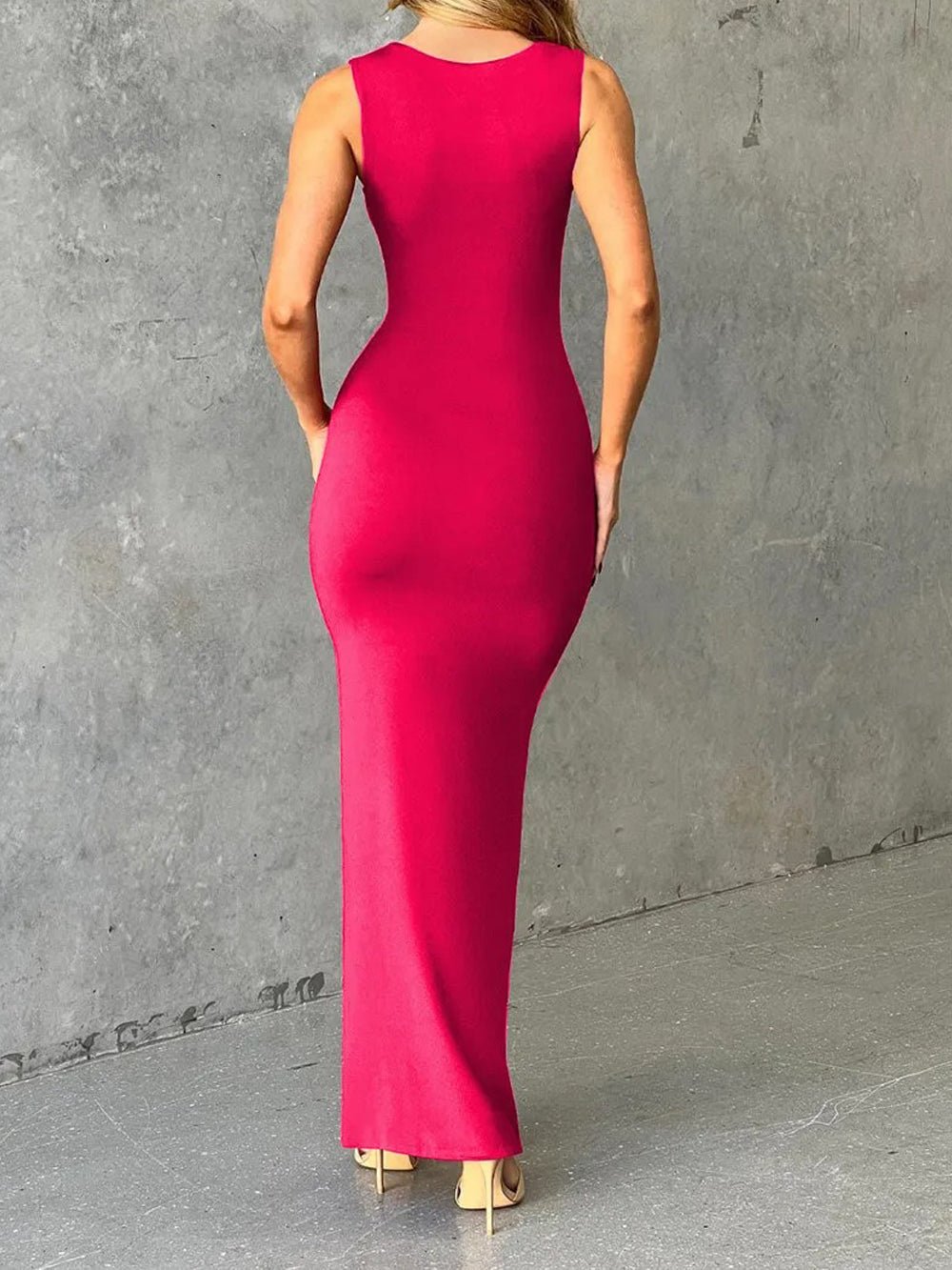 Square Neck Wide Strap Bodycon Column Maxi Dress