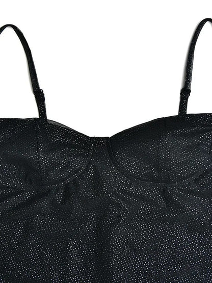 Glitter Mesh Sweetheart Spaghetti Strap Bodycon Mini Dress
