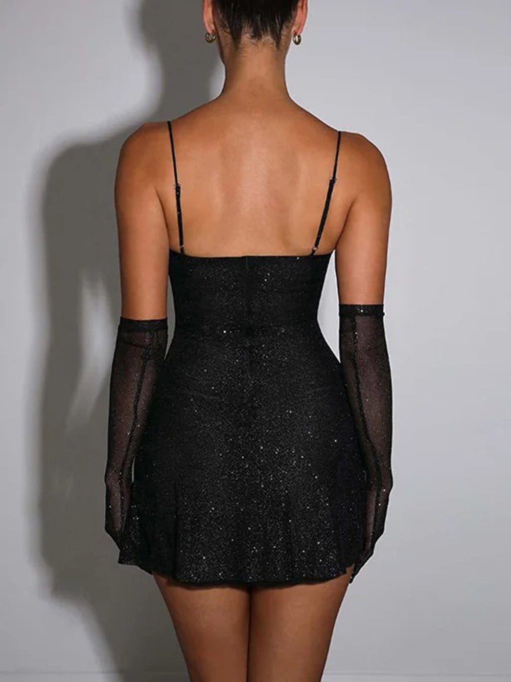 Glitter Mesh Sweetheart Spaghetti Strap Bodycon Mini Dress
