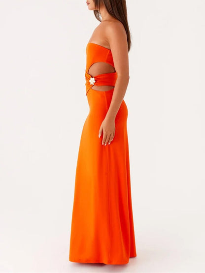 Strapless Side Cut Out Metal Hardware Bodycon Maxi Dress