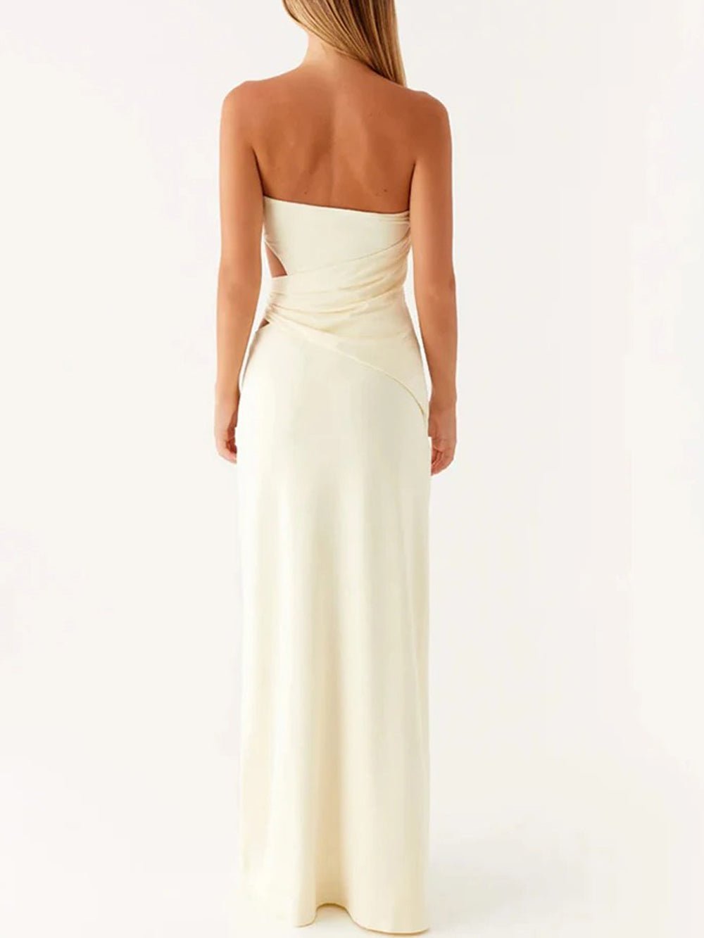 Strapless Side Cut Out Metal Hardware Bodycon Maxi Dress