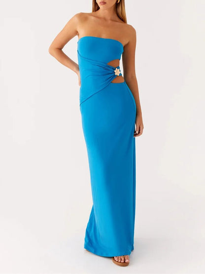 Strapless Side Cut Out Metal Hardware Bodycon Maxi Dress