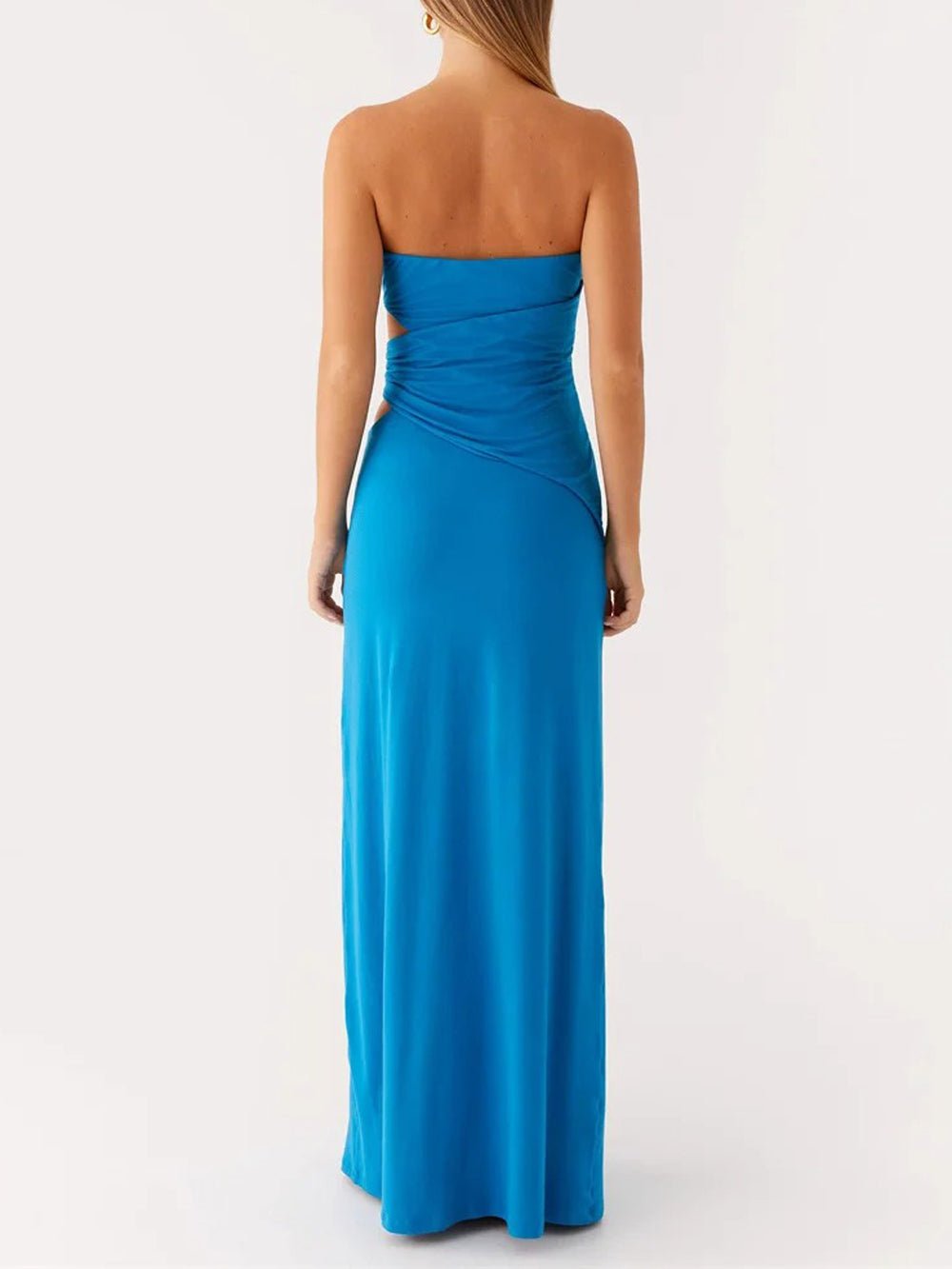 Strapless Side Cut Out Metal Hardware Bodycon Maxi Dress