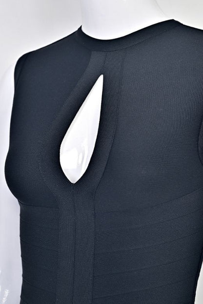 Classic Black High Neck Keyhole Cut Out Bandage Bodycon Mini Dress