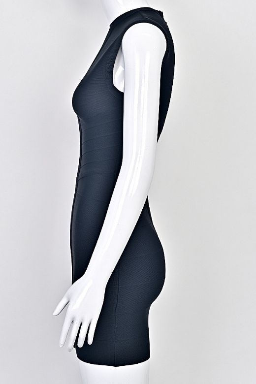 Classic Black High Neck Keyhole Cut Out Bandage Bodycon Mini Dress