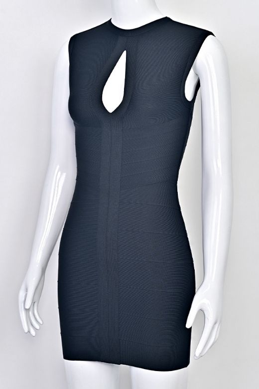 Classic Black High Neck Keyhole Cut Out Bandage Bodycon Mini Dress