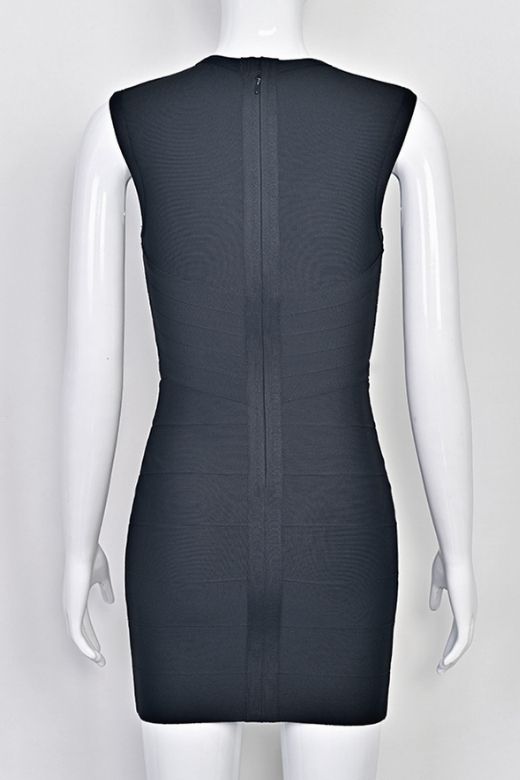 Classic Black High Neck Keyhole Cut Out Bandage Bodycon Mini Dress