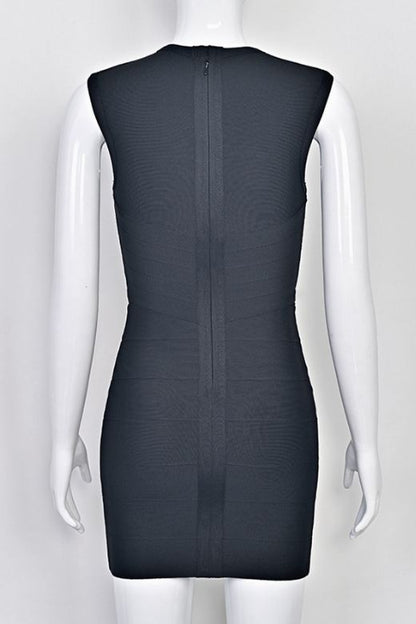Classic Black High Neck Keyhole Cut Out Bandage Bodycon Mini Dress