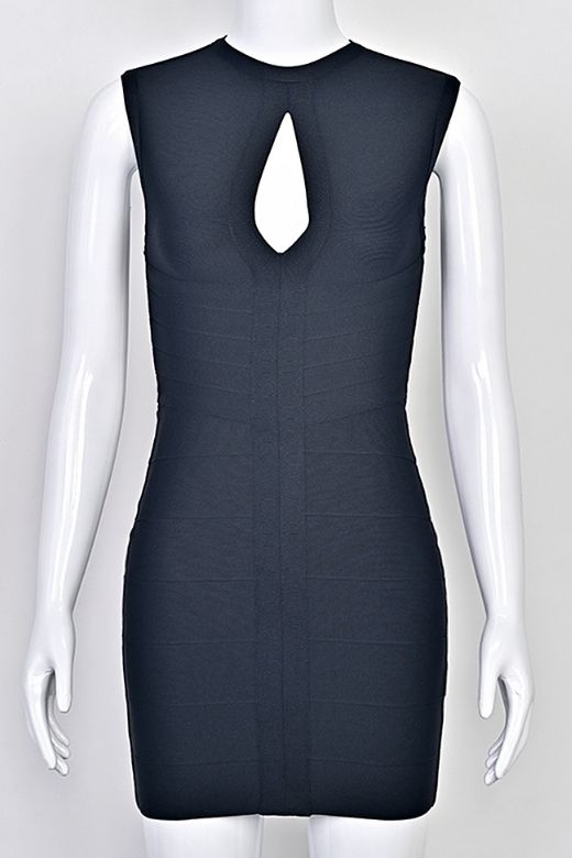 Classic Black High Neck Keyhole Cut Out Bandage Bodycon Mini Dress