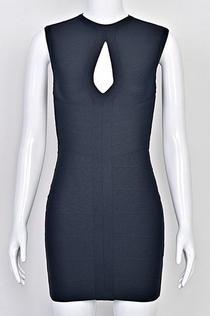 Classic Black High Neck Keyhole Cut Out Bandage Bodycon Mini Dress