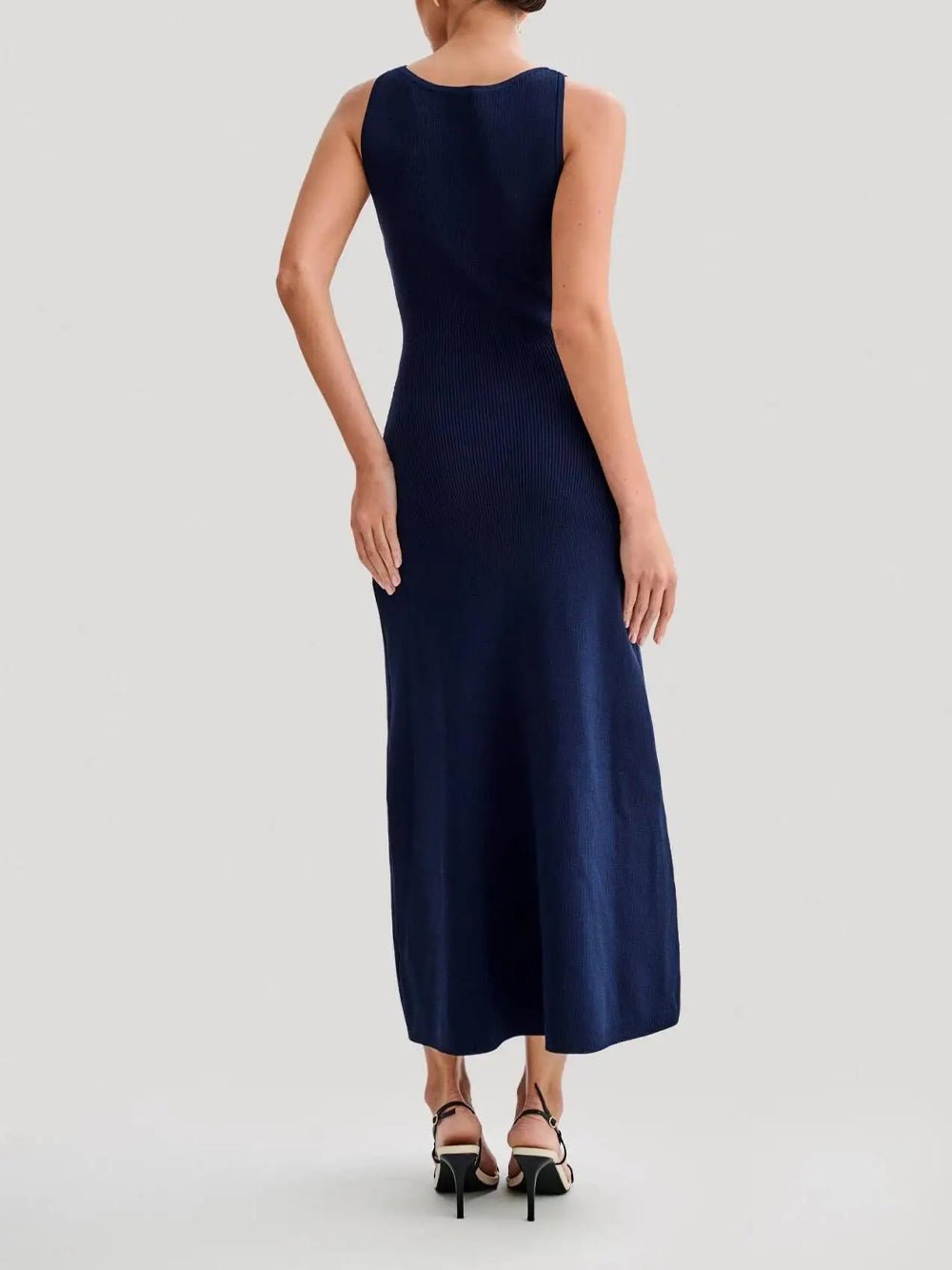 Knit Ribbed Sleeveless Button Front Mock Pocket Midi Dress