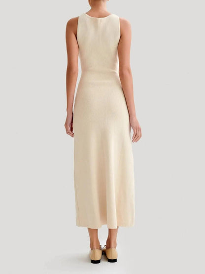 Knit Ribbed Sleeveless Button Front Mock Pocket Midi Dress