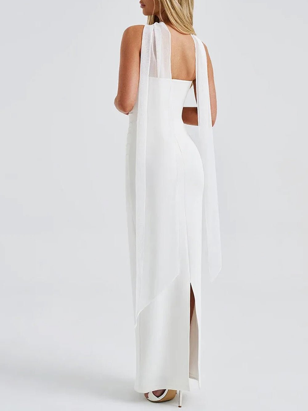 Strapless Horizontal Ruched Tier Bodice Column Maxi Gown