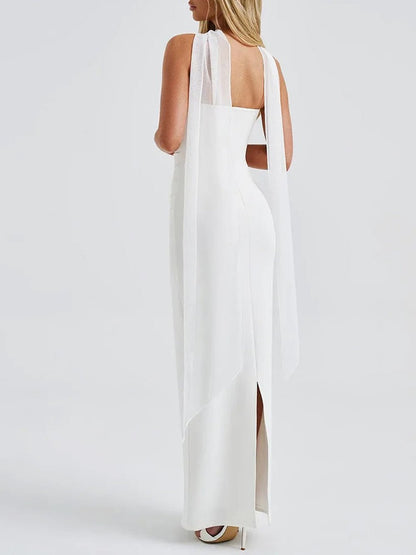 Strapless Horizontal Ruched Tier Bodice Column Maxi Gown