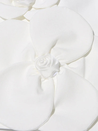 White Halter Neck Spaghetti Strap 3D Floral Applique Shift Mini Dress