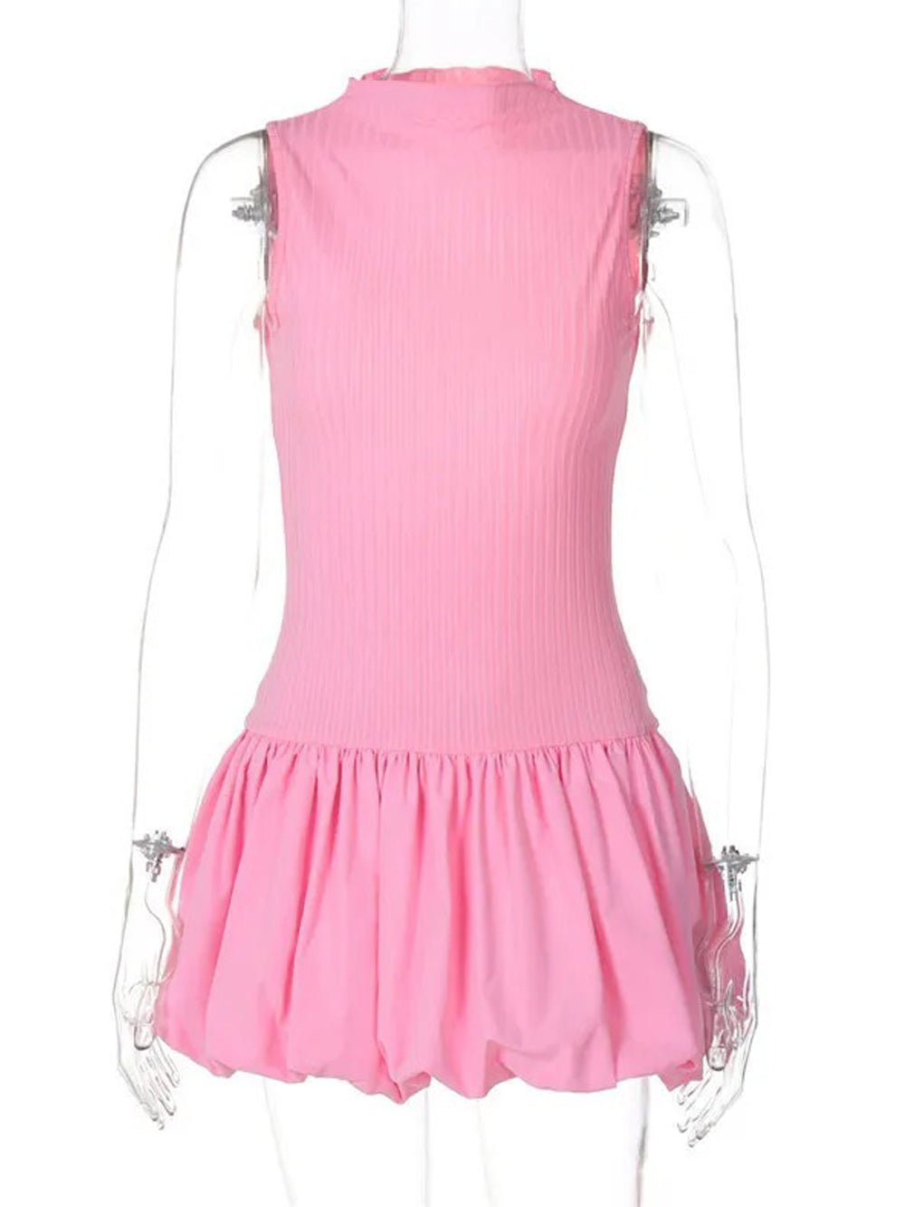 Mock Neck Ribbed Knit Bubble Hem Mini Dress