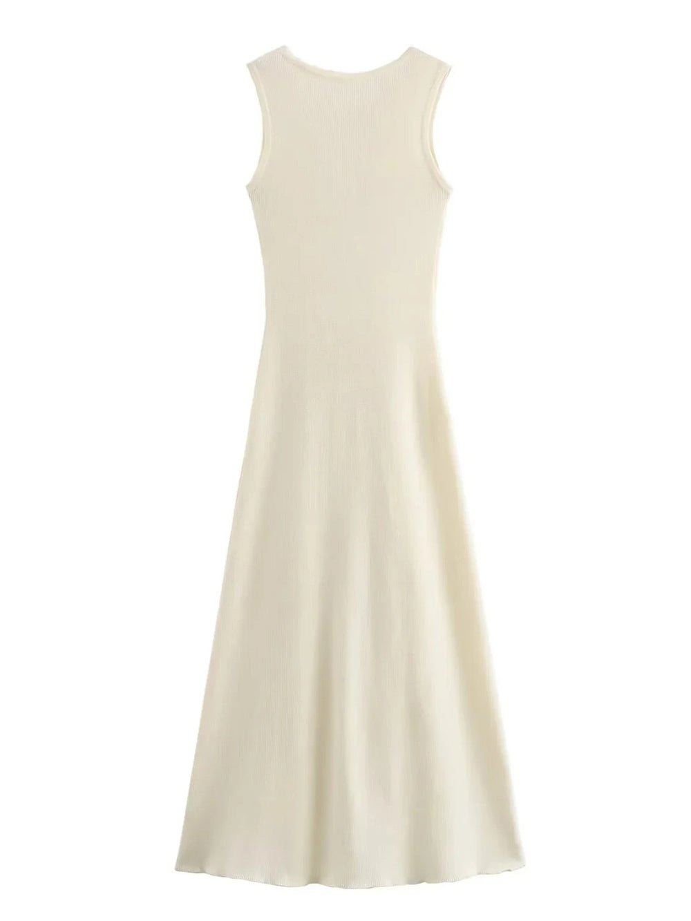 Knit Crew Neck Sleeveless Button Front Pocket Column Midi Dress