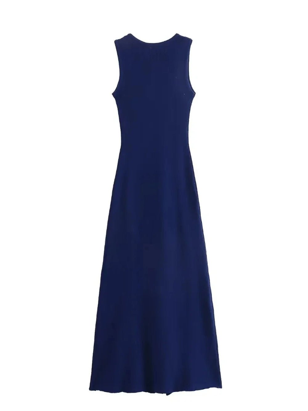 Knit Crew Neck Sleeveless Button Front Pocket Column Midi Dress