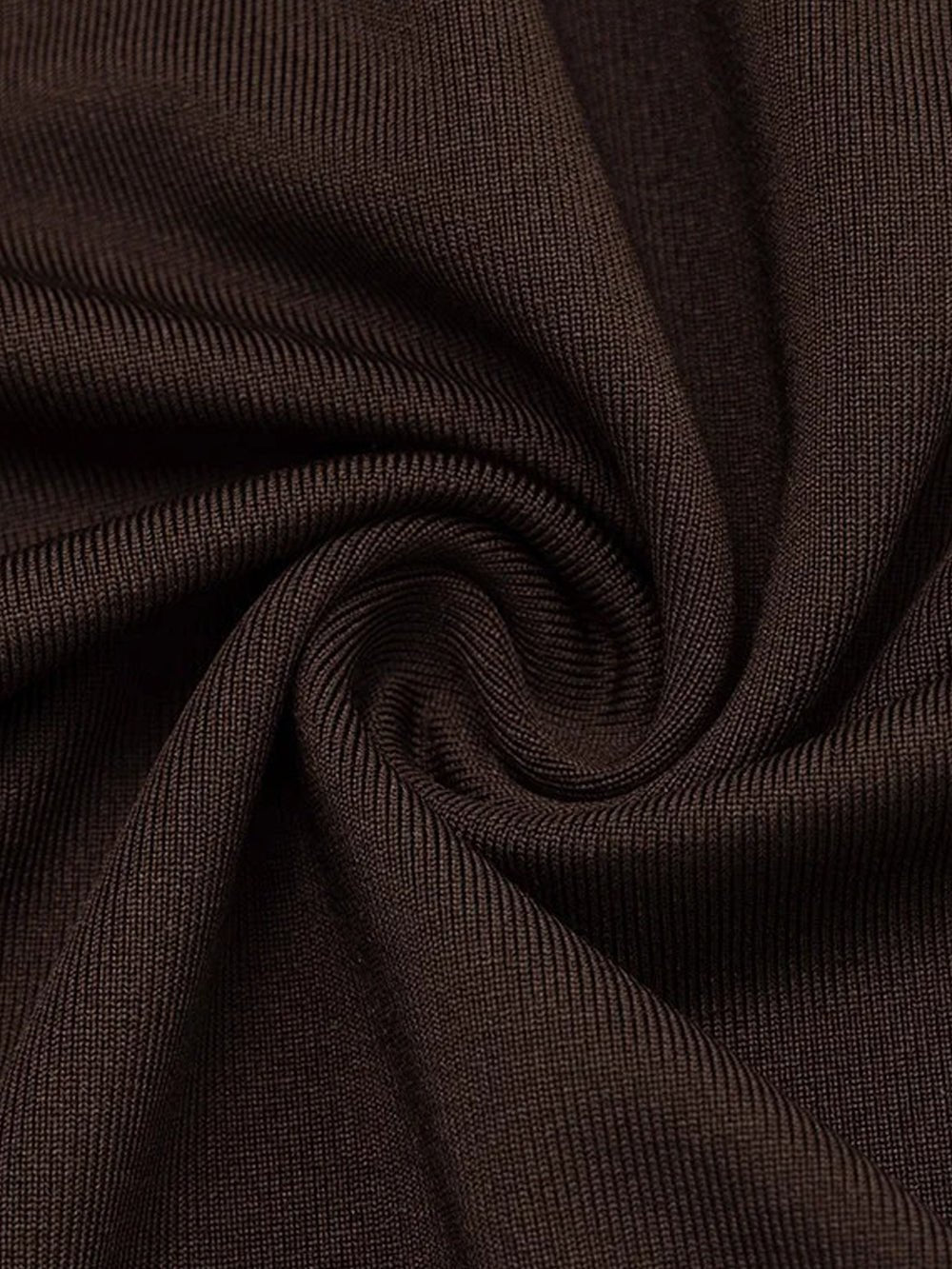 Brown Mock Neck Long Sleeve Ruched Drape Skirt Bodycon Mini Dress