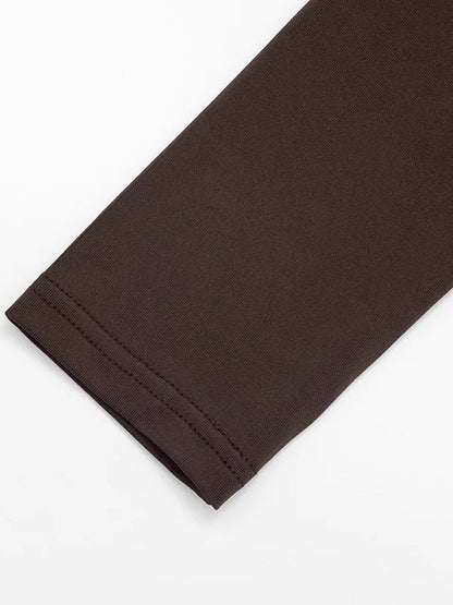 Brown Mock Neck Long Sleeve Ruched Drape Skirt Bodycon Mini Dress