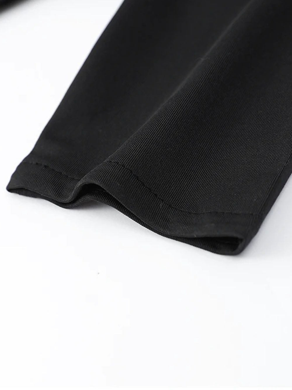 Black Structured Shoulder Long Sleeve Waist Cut Out Rhinestone Trim High Split Maxi Gown