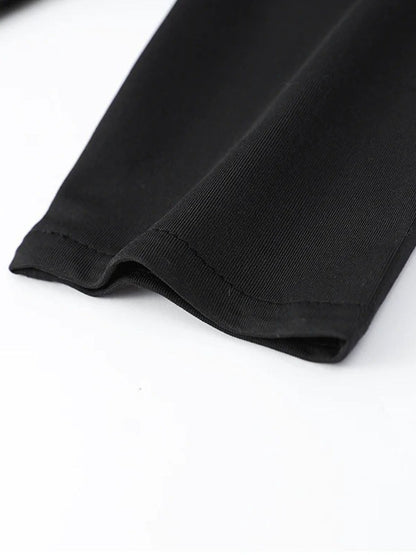 Black Structured Shoulder Long Sleeve Waist Cut Out Rhinestone Trim High Split Maxi Gown