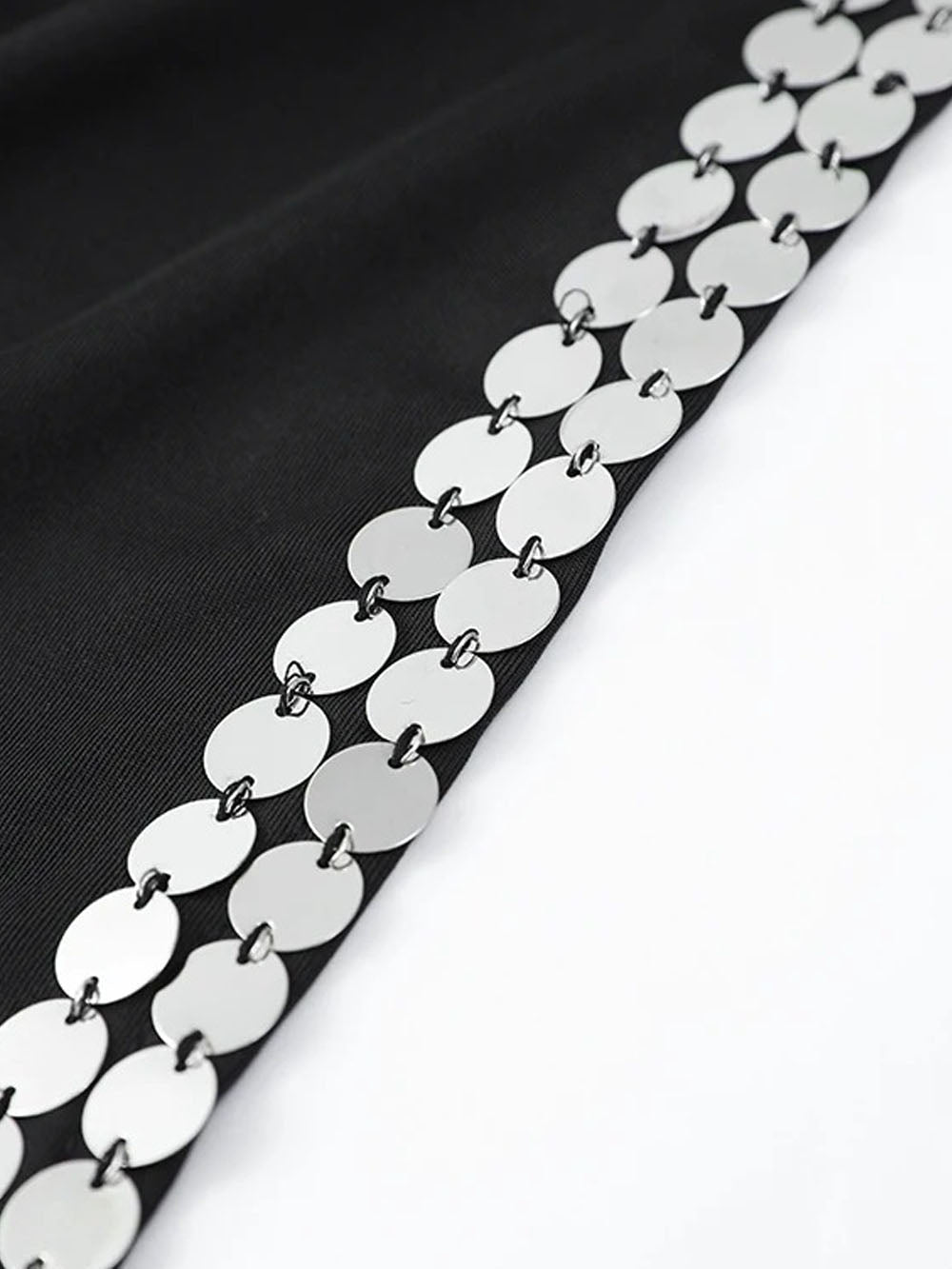 Black Structured Shoulder Long Sleeve Waist Cut Out Rhinestone Trim High Split Maxi Gown
