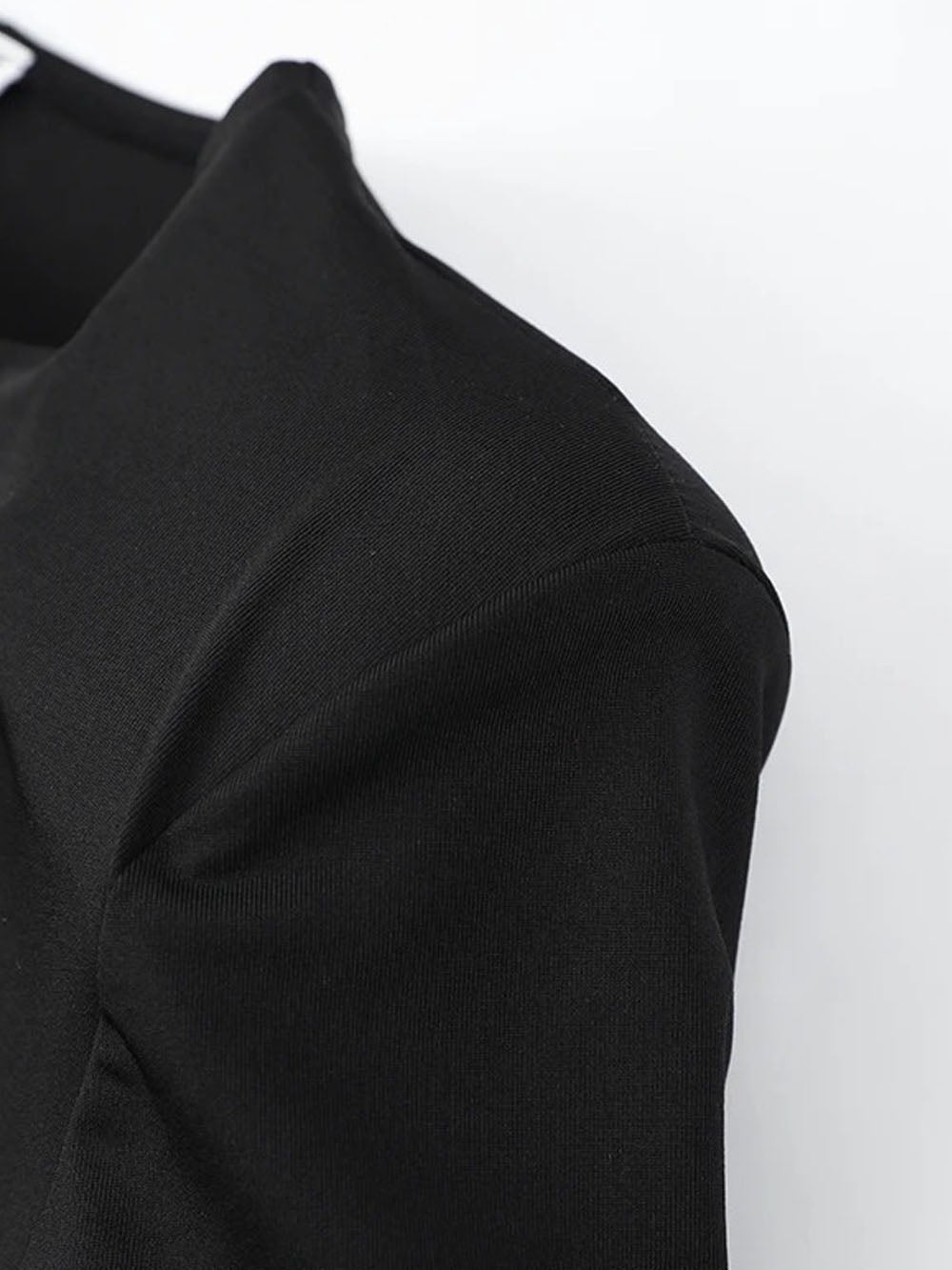 Black Structured Shoulder Long Sleeve Waist Cut Out Rhinestone Trim High Split Maxi Gown