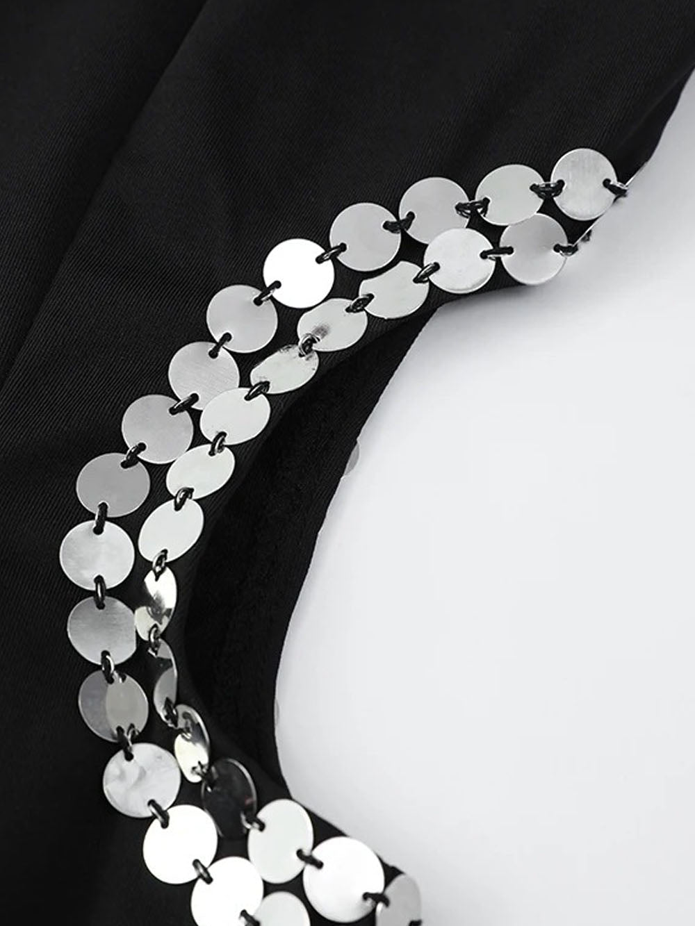 Black Structured Shoulder Long Sleeve Waist Cut Out Rhinestone Trim High Split Maxi Gown