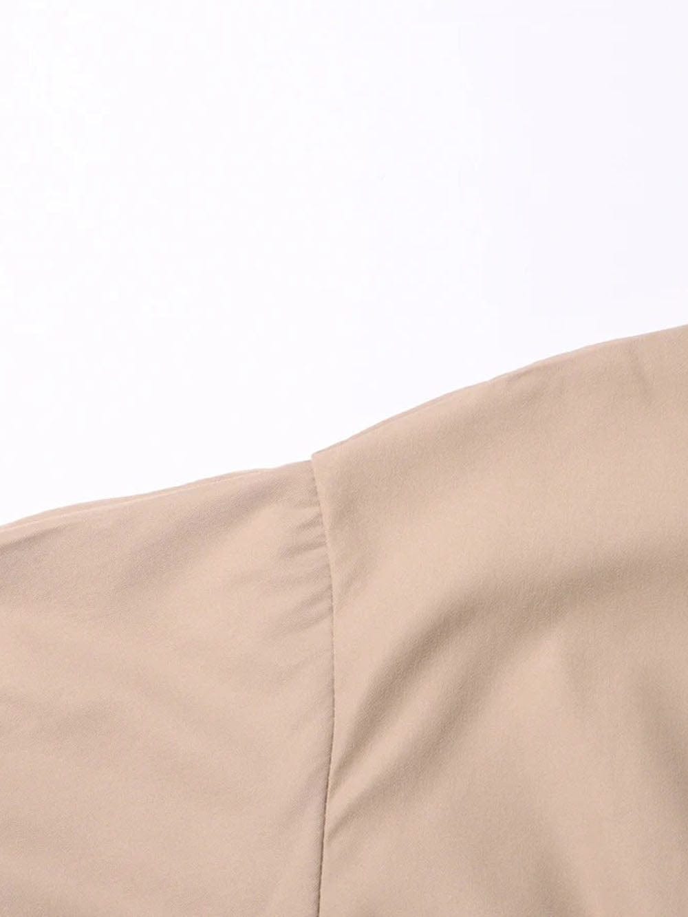 Puff Sleeve Pleated Waist Hidden Button Shirt Mini Dress