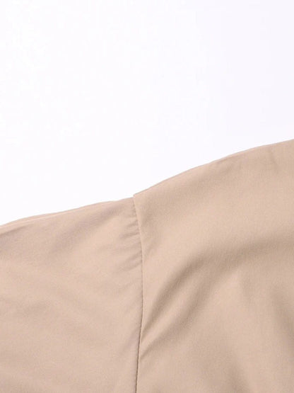 Puff Sleeve Pleated Waist Hidden Button Shirt Mini Dress
