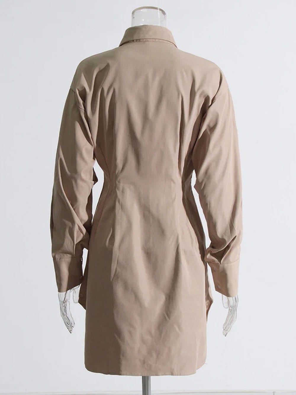 Puff Sleeve Pleated Waist Hidden Button Shirt Mini Dress