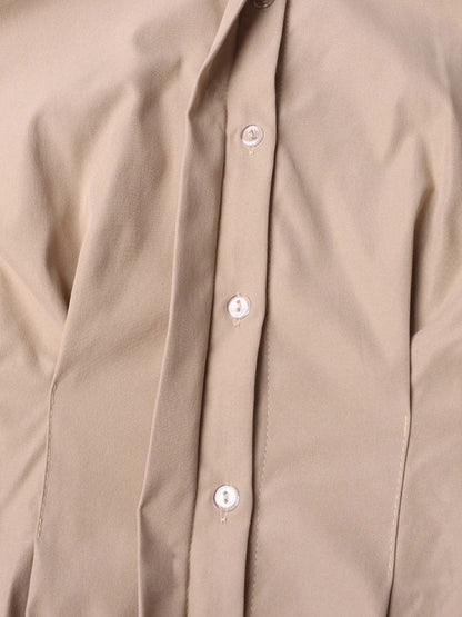Puff Sleeve Pleated Waist Hidden Button Shirt Mini Dress